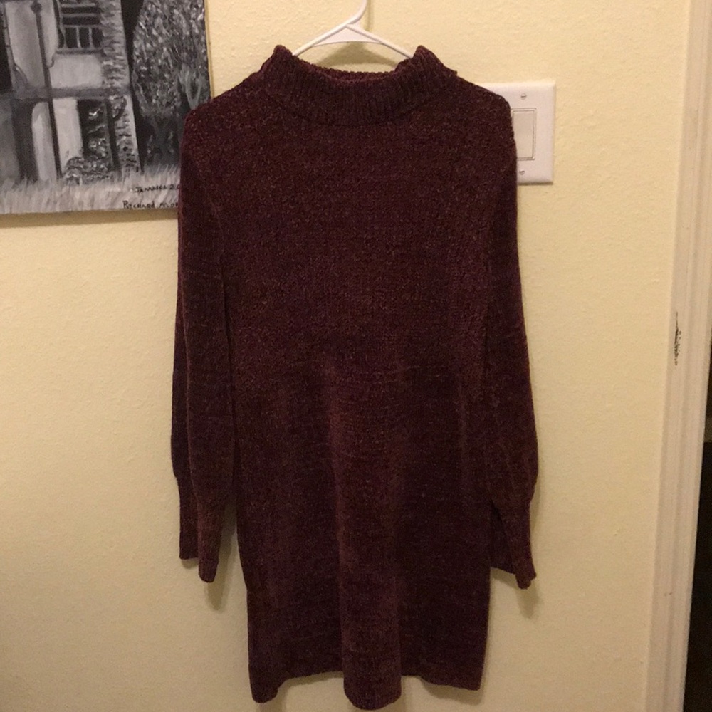 Xhiliration Plum Velour Long Sleeve Sweater Dress